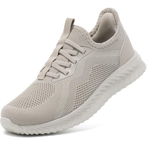 STQ Sneaker Damen zum Reinschlüpfen Bequem Slip on Sneakers Knit Turnschuhe ohne Schnürung Leichte Schlupfschuhe Taupe 42 EU von STQ