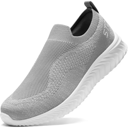 STQ Sneakers Damen Memory Foam Turnschuhe Slip on Laufschuhe Bequeme Leiche Outdoor Wanderschuhe Sportschuhe Grau 39 EU von STQ