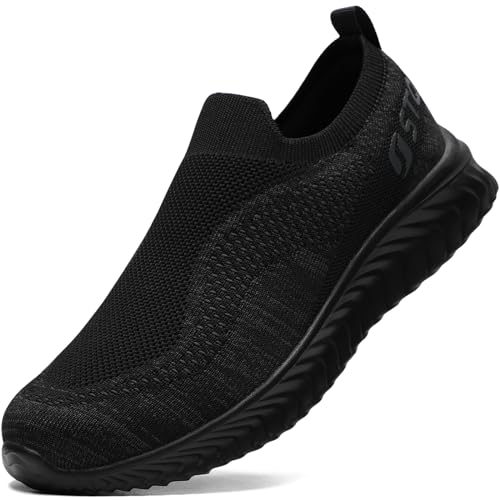 STQ Sneakers Damen Slip on Turnschuhe Mesh Atmungsaktiv Bequeme Outdoor Walkingschuhe Momory Foam Freizeitschuhe Alles Schwarz 36 EU von STQ