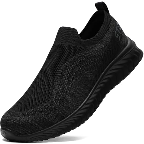 STQ Sneakers Damen Slip on Turnschuhe Mesh Atmungsaktiv Bequeme Outdoor Walkingschuhe Momory Foam Freizeitschuhe Alles Schwarz 42 EU von STQ
