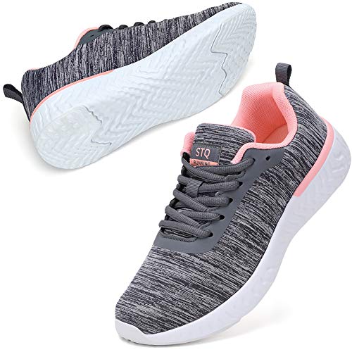 STQ Turnschuhe Damen Sneakers Fitness Sportschuhe Schuhe Orthopädische Memory Foam Arch Fit Leichtgewicht Laufschuhe Outdoor Grau Rosa 38 EU von STQ