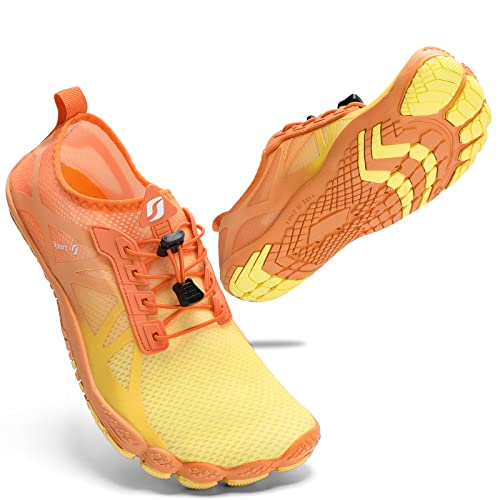 STQ Wasserschuhe Herren Bedeschuhe Mesh Schnell Trocken Surfschuhe Leicht Atmungsakitv Schwimmschuhe rutschfest Bequem Barfusschuhe Outdoor Sneakers Orange 41 EU von STQ