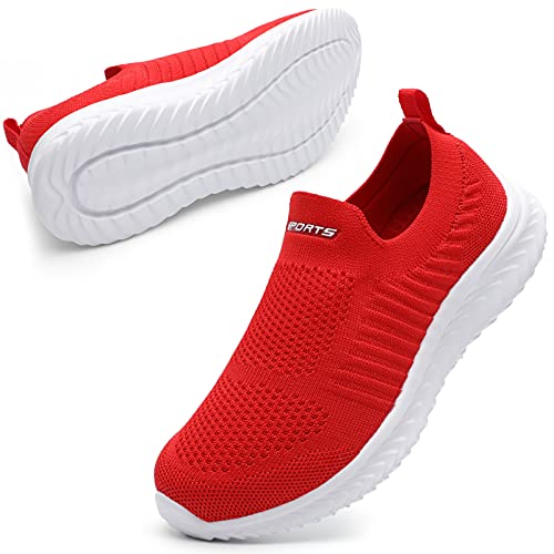 STQ Womens Trainer Damen Slip auf Bequeme Memory Foam Schuhe Causal Mode Fitness Outdoor Sneakers Rot 42 EU von STQ