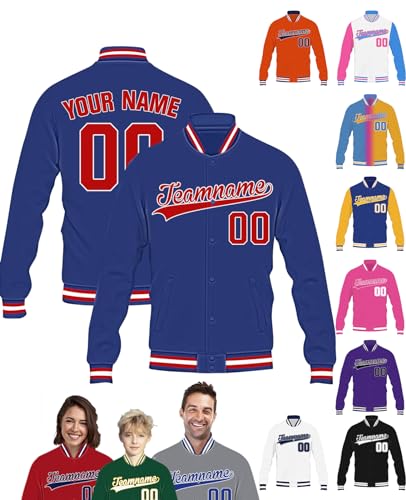 STREADVE College Jacke mit Namen Buchstaben Nummer Logo für Herren Damen Kinder Personalisiert Bomberjacke Teenager Baseball Jacke, Navy Blau von STREADVE