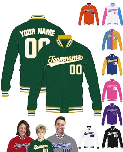 STREADVE Grün College Jacke mit Namen Buchstaben Nummer Logo für Herren Damen Kinder Personalisiert Bomberjacke Teenager Baseball Jacke von STREADVE