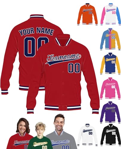 STREADVE Rot College Jacke mit Namen Buchstaben Nummer Logo für Herren Damen Kinder Personalisiert Bomberjacke Teenager Baseball Jacke von STREADVE