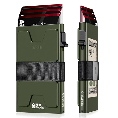 STREAMVOY Schlanke RFID-blockierende Geldbörse für Herren – Pop-Up-Kartenhalter mit 12 Karten Kapazität | Metallplatte & Gummiband | Ultradünnes minimalistisches Design (3,9 x 2,7 x 0,6), Grün und von STREAMVOY