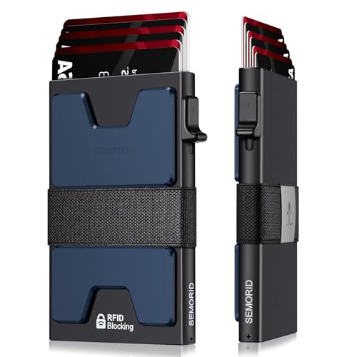 STREAMVOY Schlanke RFID-blockierende Geldbörse für Herren – Pop-Up-Kartenhalter mit 12 Karten Kapazität | Metallplatte & Gummiband | Ultradünnes minimalistisches Design (3,9 x 2,7 x 0,6), Schwarz + von STREAMVOY