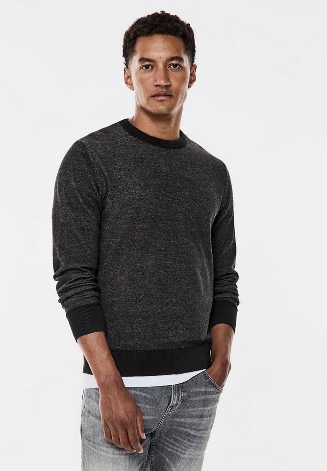 STREET ONE MEN Rundhalspullover in Melange Optik von STREET ONE MEN