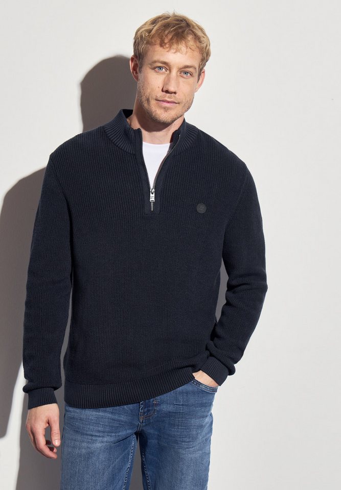 STREET ONE MEN Stehkragenpullover aus reiner Baumwolle von STREET ONE MEN