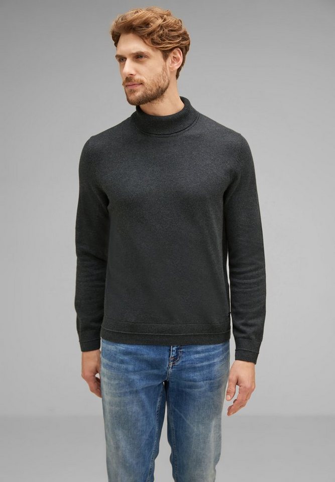 STREET ONE MEN Stehkragenpullover in Melange Optik von STREET ONE MEN