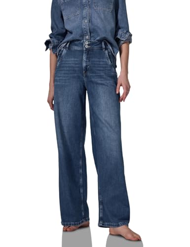 STREET ONE STUDIO Damen F378928 Wide Leg Jeans, Dark Blue Soft Washed, 33 von STREET ONE STUDIO
