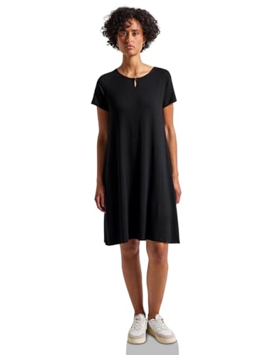 STREET ONE Damen 1408929 T-Shirt-Kleid in Unifarbe, Black, 34 von STREET ONE