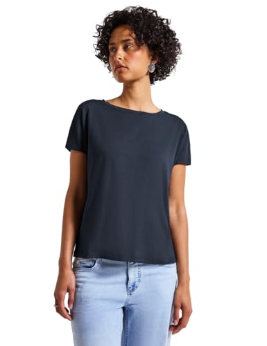 STREET ONE Damen 3226969 Jersey-Shirt mit Mesh-Detail, Deepwater Blue, 42 von STREET ONE