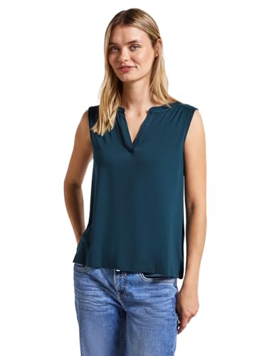 STREET ONE Damen 3227746 Split Neck Jersey-Top, Tide Blue, 36 von STREET ONE