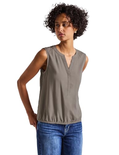 STREET ONE Damen 3411962 Blusentop in Unifarbe, Dark Tumbled beige, 46 von STREET ONE