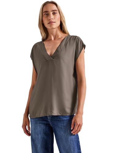 STREET ONE Damen 3412067 V-Neck Blusenshirt, Nomad Brown, 38 von STREET ONE