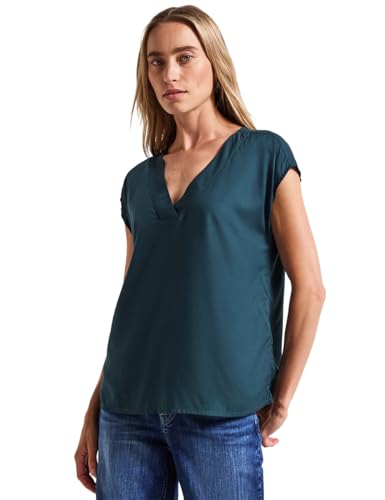STREET ONE Damen 3412067 V-Neck Blusenshirt, Tide Blue, 38 von STREET ONE
