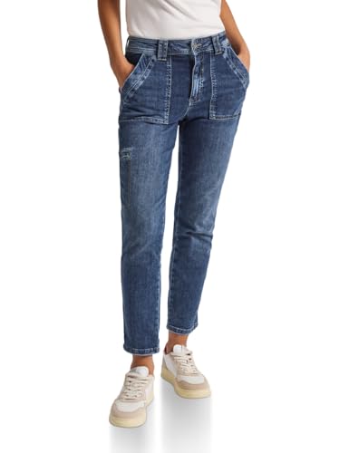STREET ONE Damen 3716545 Cargo Jeans im Loose Fit, Dark Blue Authentic Washed, 28W x 28L von STREET ONE