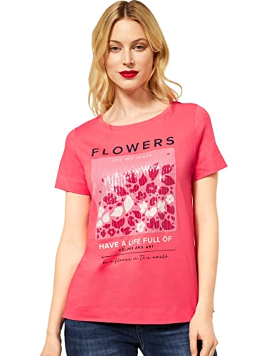STREET ONE Damen Kurzarmshirt mit Frontprint T-Shirt, Intense Coral, 38 von STREET ONE