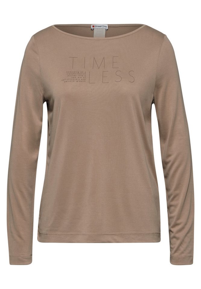 STREET ONE Langarmshirt – Damen Langarmshirt – Silk-Look Shirt mit Wording von STREET ONE