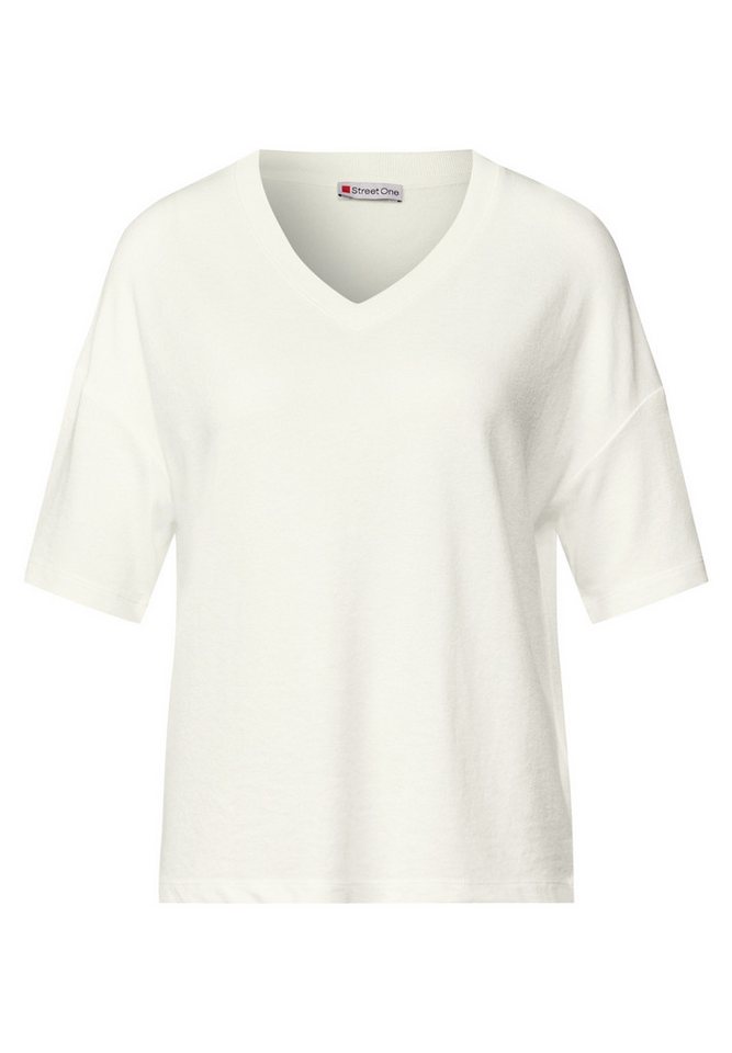 STREET ONE Langarmshirt - Kurzarmshirt mit V-Ausschnitt in Strickoptik von STREET ONE