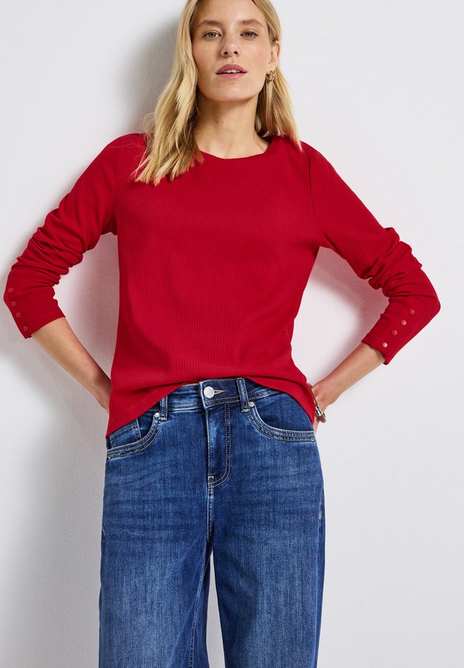 STREET ONE Langarmshirt mit Rippstruktur und Langarm mit Knopfdetail von STREET ONE