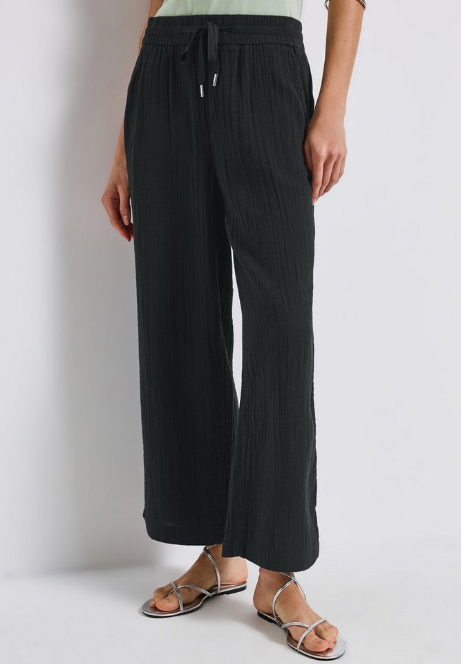 STREET ONE Stoffhose Sommerhose mit elastischem Bund und Tunnelzug, im Musselin-Look von STREET ONE