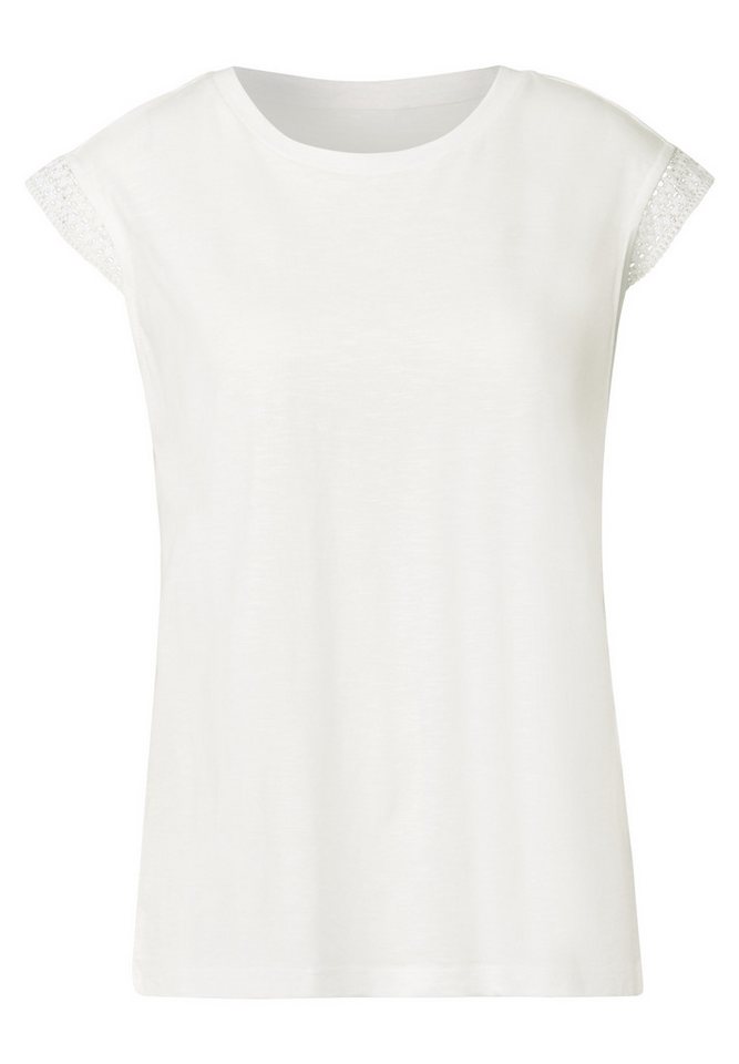 STREET ONE T-Shirt - Damen T-Shirt – Häkeldetails – Rundhalsausschnitt von STREET ONE