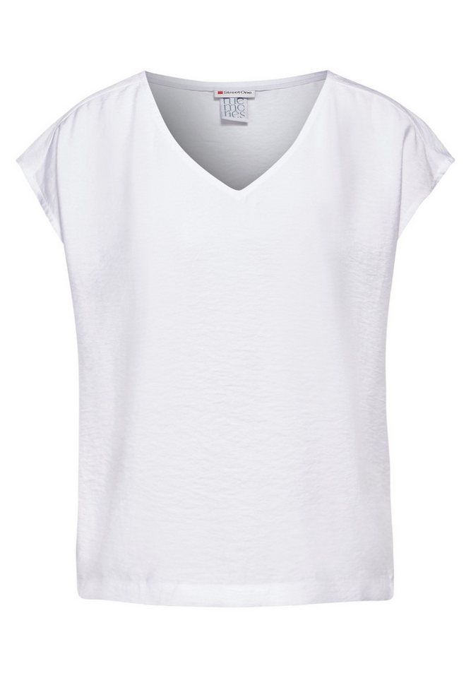 STREET ONE T-Shirt - Damen T-Shirt - V-Ausschnitt, Kurzarm, Softer Materialmix von STREET ONE