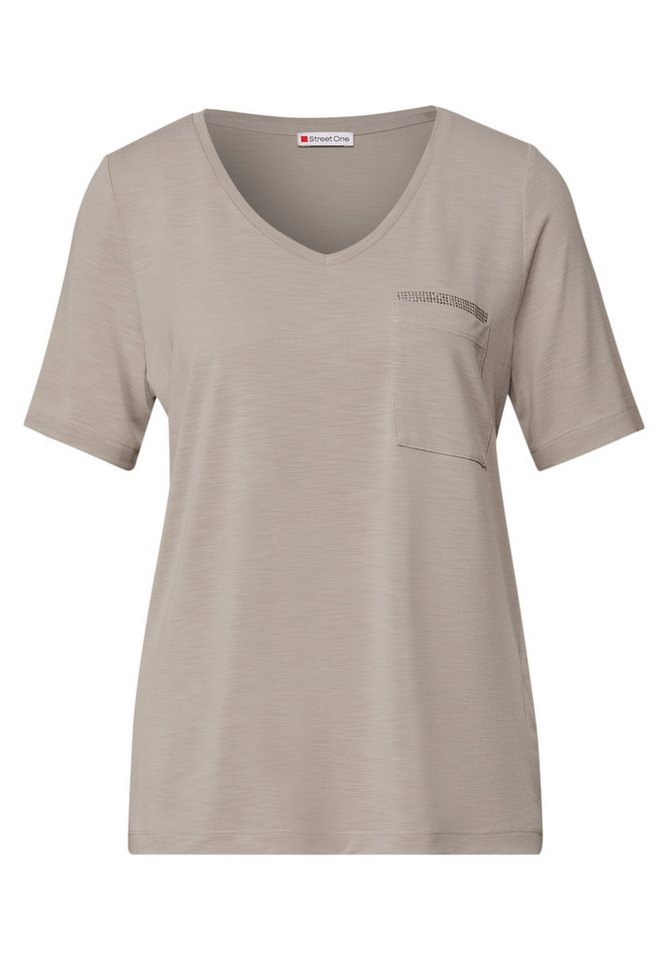 STREET ONE T-Shirt T-Shirt mit Schmuckdetail – V-Ausschnitt Damen Shirt von STREET ONE