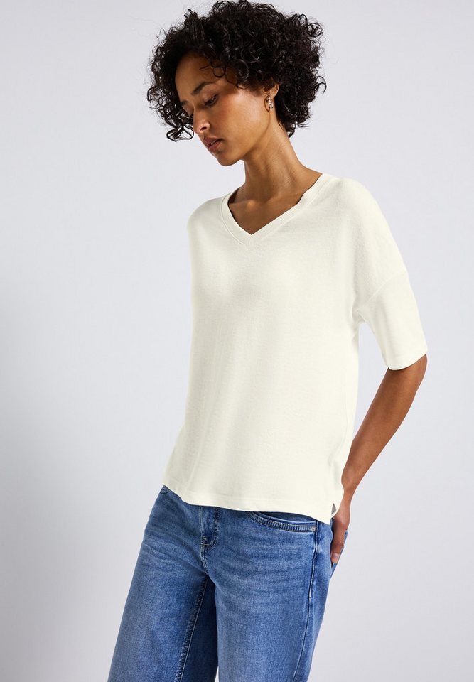 STREET ONE T-Shirt mit V-Ausschnitt und im Strick-Look von STREET ONE