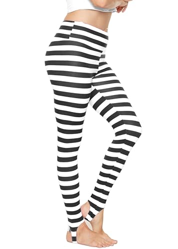 Oh So Soft Steigbügel-Leggings mit hoher Taille, leicht und langlebig, in mehreren Farben für Damen in Übergröße, Schwarz-weiße Streifen, X-Groß von STRETCH IS COMFORT