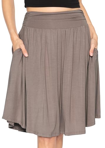 STRETCH IS COMFORT Damen und Übergröße U-förmiger Saum ausgestellter mittellanger Rock mit Taschen | S-5X, Mokka, X-Groß von STRETCH IS COMFORT