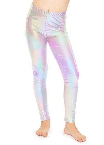 STRETCH IS COMFORT Mädchen Metallic Mystique Leggings, Holografisches Silber, 8 von STRETCH IS COMFORT