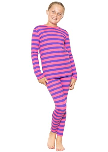STRETCH IS COMFORT Oh So Soft Youth Mädchen Set mit langen oder kurzen Ärmeln und Leggings mit Oberteil und Unterteil, Rosa und violette Streifen, 10 von STRETCH IS COMFORT