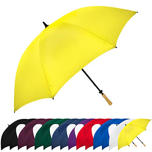 StrombergBrand Large Golf Windproof Umbrella 62 Arc Size for Men & Women – Rain Protection Outdoor Umbrellas with Wooden Handle – Manual Opening, Rustproof, Lightning Resistant, Yellow von STROMBERGBRAND UMBRELLAS