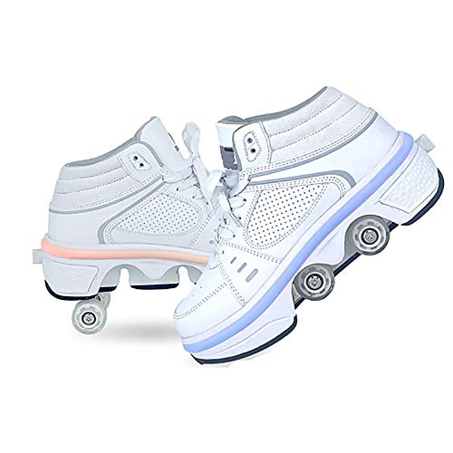 2In1 Mehrzweckschuhe Schuhe Mit Rollen Skateboardschuhe,Inline-Skate,Verstellbare Quad-Rollschuh Stiefel Skateboardschuhe Kann 7 Arten Von Licht Emittieren white,37 von STRTG