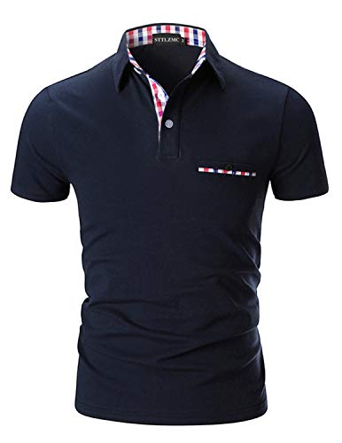 STTLZMC Poloshirt Herren Kurzarm Basic T-Shirt Freizeit Plaid spleißen Polohemd,Blau 1,S von STTLZMC