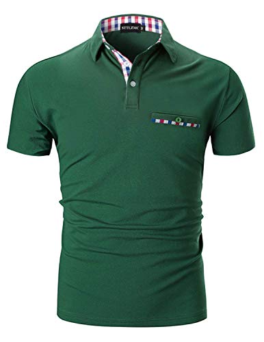 STTLZMC Poloshirt Herren Kurzarm Basic T-Shirt Freizeit Plaid spleißen Polohemd,Grün,L von STTLZMC