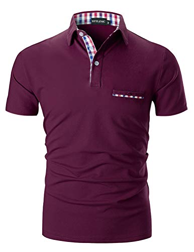 STTLZMC Poloshirt Herren Kurzarm Basic T-Shirt Freizeit Plaid spleißen Polohemd,Rot 1,L von STTLZMC