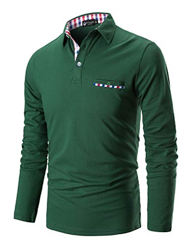 STTLZMC Poloshirt Herren Langarm Basic T-Shirt Freizeit Plaid spleißen Polohemd,Grün,L von STTLZMC