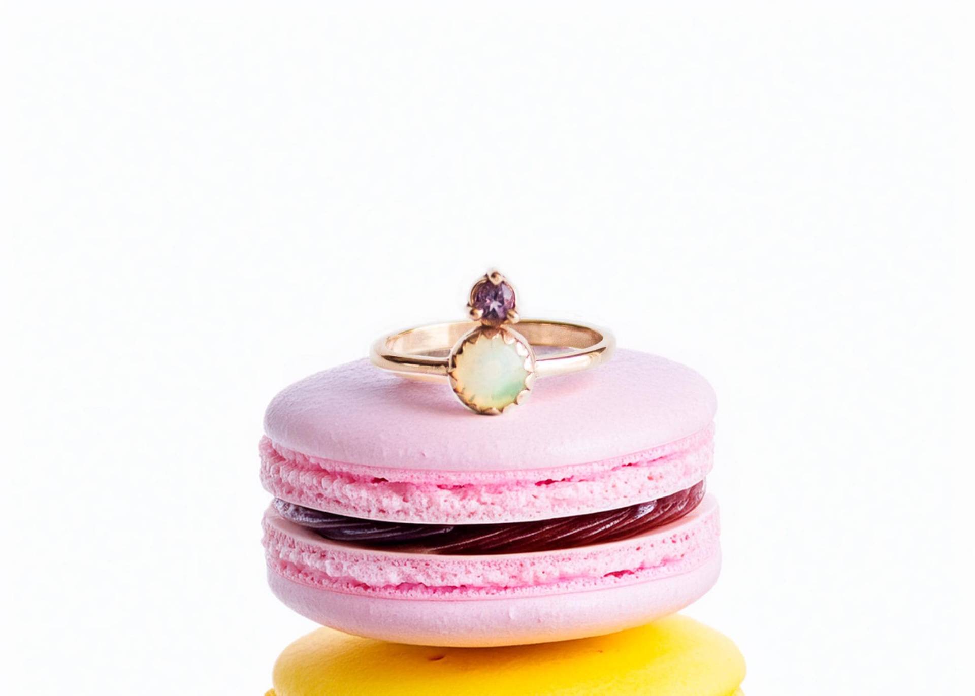 14K Solid Gold Echter Weißer Opal Und Amethyst Ring/Handgemachter von STUDIORAINJEWELRY