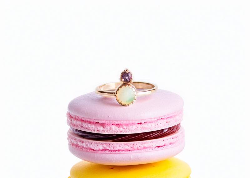 14K Solid Gold Echter Weißer Opal Und Amethyst Ring/Handgemachter von STUDIORAINJEWELRY