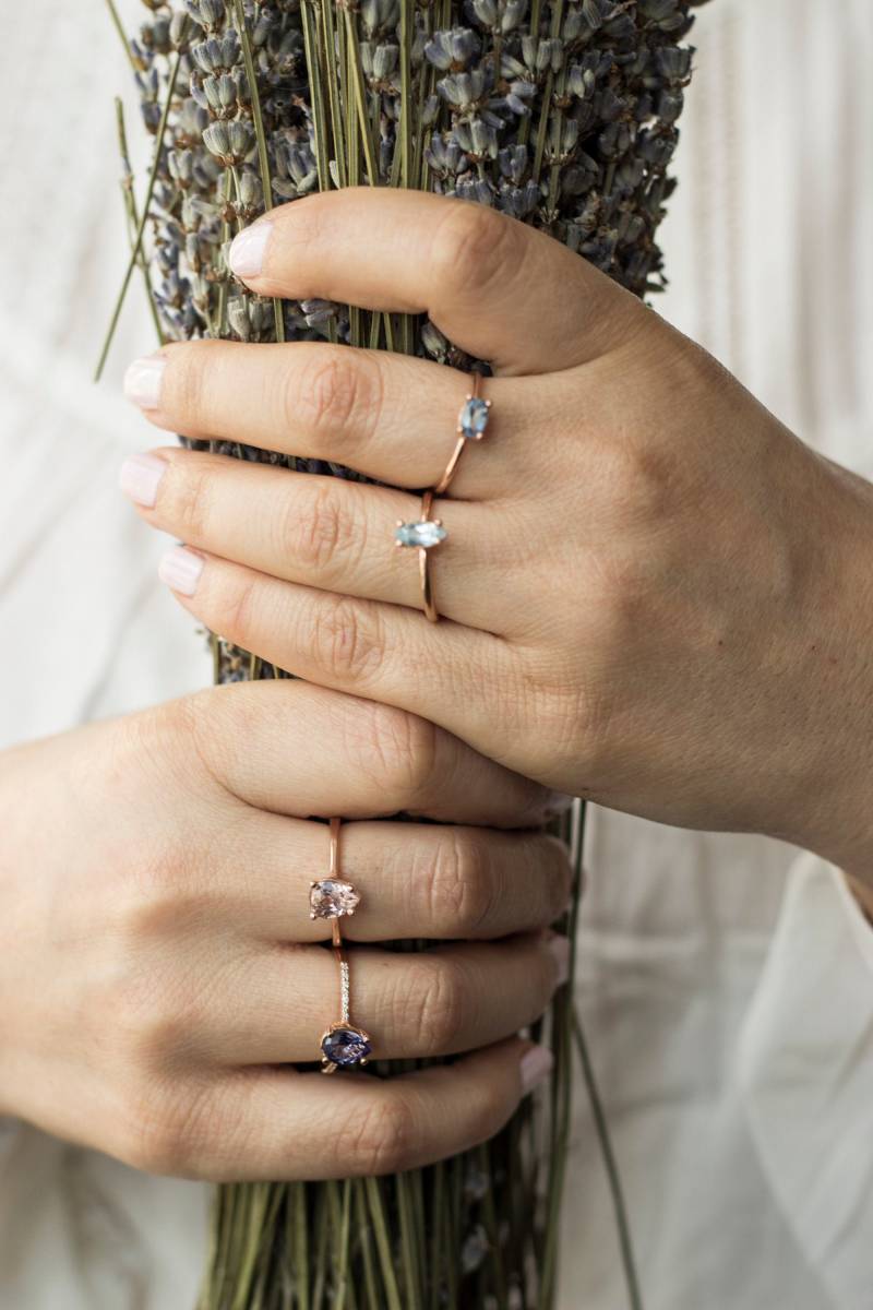 14K Solid Gold Marquise Echte Aquamarin Ehering von STUDIORAINJEWELRY