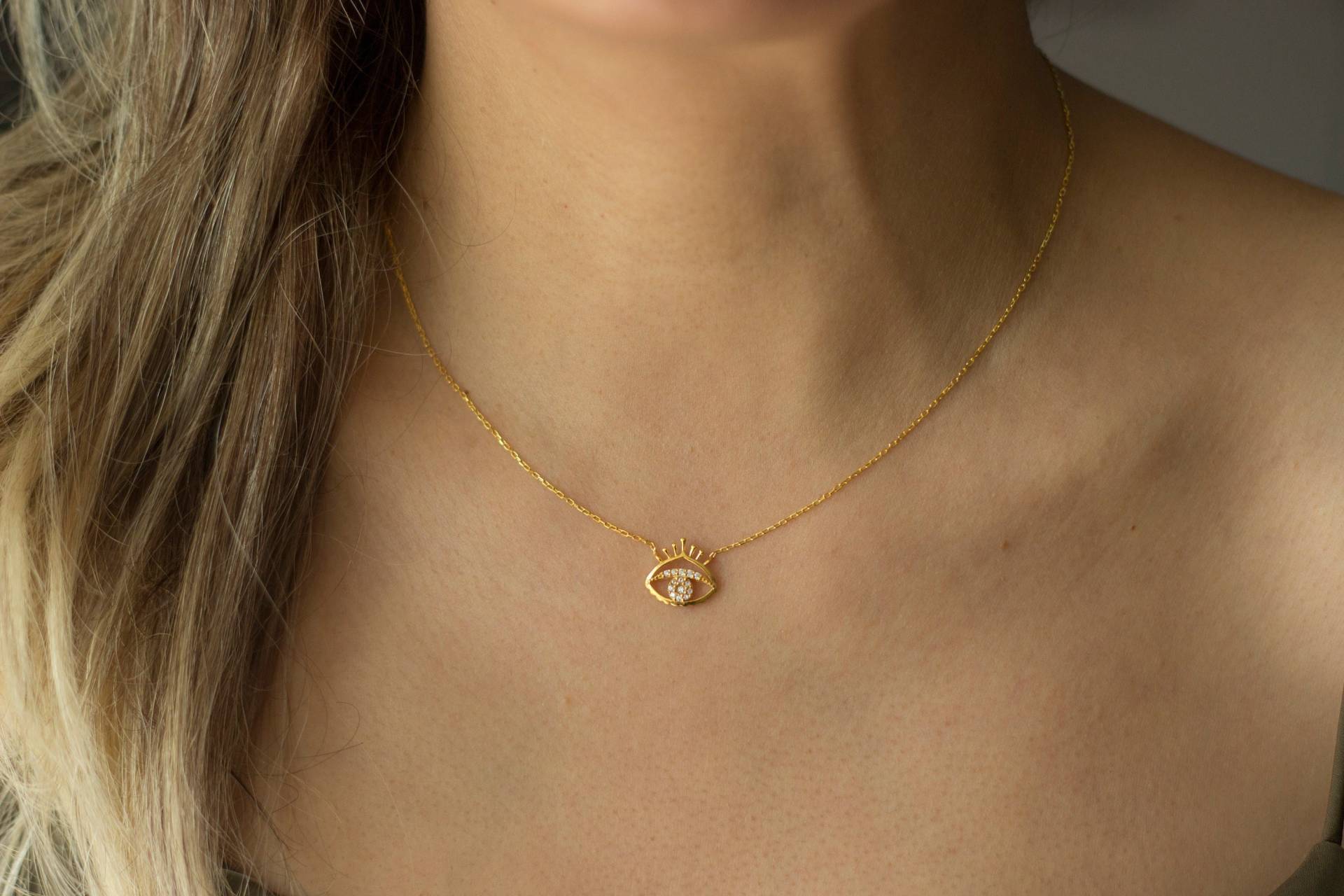 Evil Eye Halskette Aus Solidem 14K Gold von STUDIORAINJEWELRY