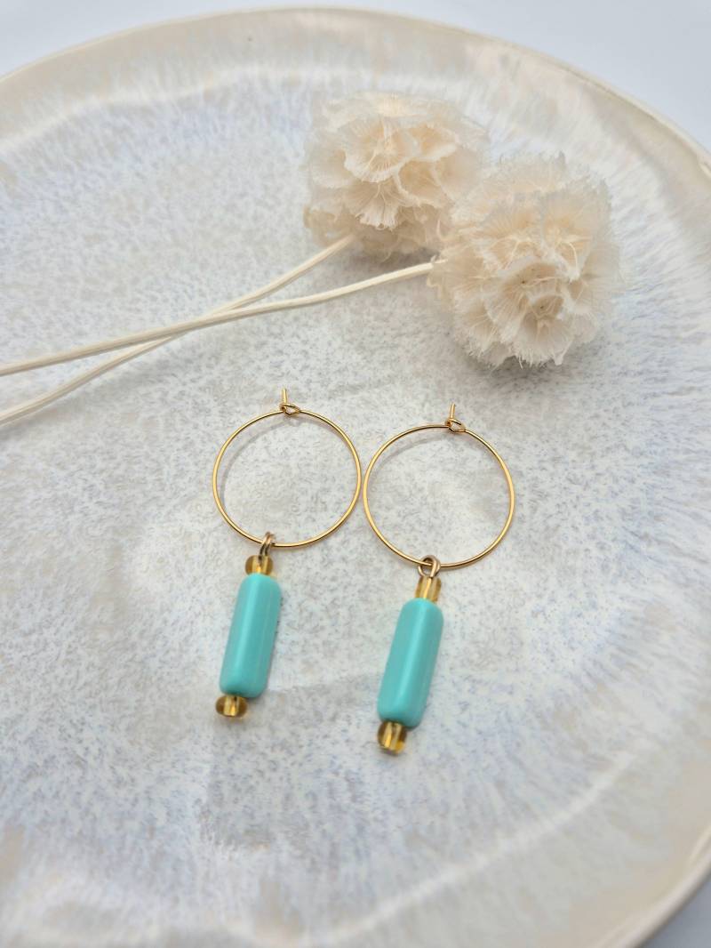 Berlin | Creolen 18K Vergoldet Mit Vintage-Anhänger Aus Den 1980Ern Jahren Acryl Und Glas Ohrringe Gold Geschenk Für Sie von STUDIOTrishDE