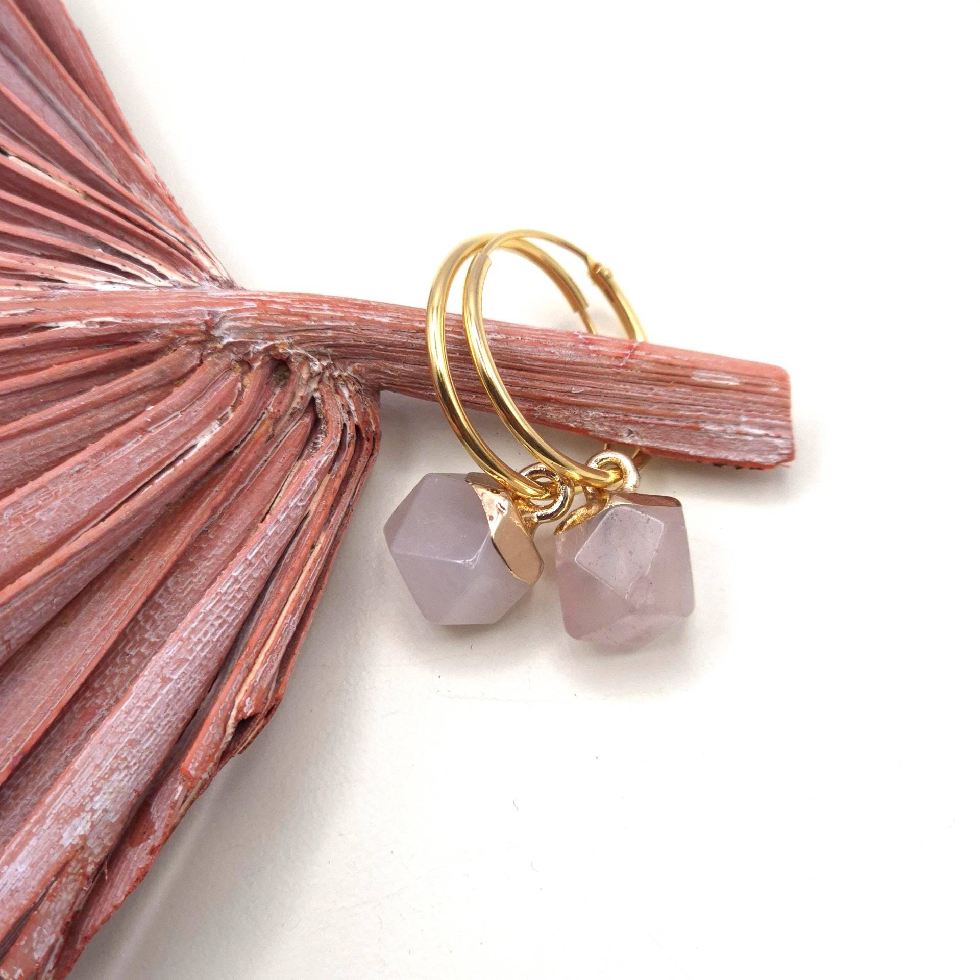 Riga | 925Er Silber Creolen 18K Vergoldet Rosenquarz-Anhänger Ohrringe Gold Geschenk Für Sie von STUDIOTrishDE