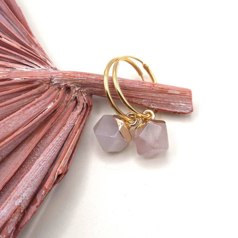 Riga | 925Er Silber Creolen 18K Vergoldet Rosenquarz-Anhänger Ohrringe Gold Geschenk Für Sie von STUDIOTrishDE