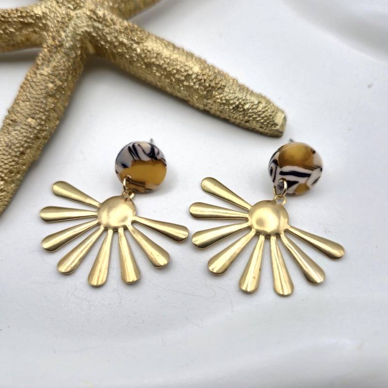 Sunset | Ohrringe Aus Messing Acetat-Ohrstecker Statement-Ohrring Sommerschmuck Gold Geschenk Für Sie von STUDIOTrishDE